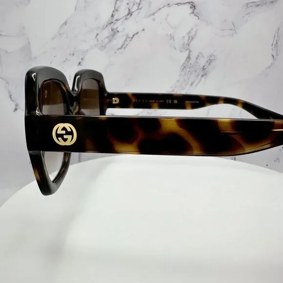 New GUCCI Sunglasses Brown Black Tortoise Square Women's Gold GG Logo Oversized - Picture 13 of 16